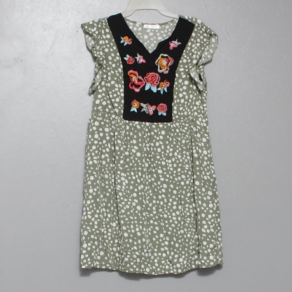 Kirundo green white polka dot embroidered boho dress